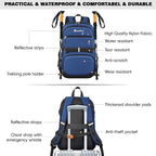 Seektop 40L Hiking Backpack Foldable Daypack for Women Men, Lightweight Travel Backpack Carry on Flight Approved Work Business Leisure Bag (Blue)