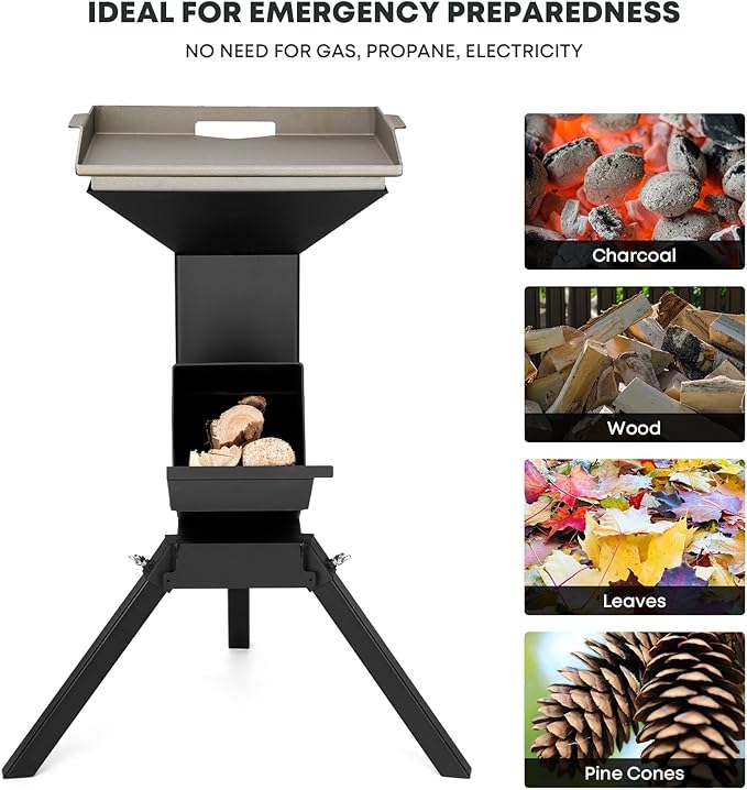 Stanbroil 3 in 1 Rocket Stoves with Grill Rack, Griddle and Pot Cooking Stand, Heavy Duty Wood Burning Stoves for Cooking, Camping wood Stove Kit for Off-Grid Supply, Outdoor Grilling Event