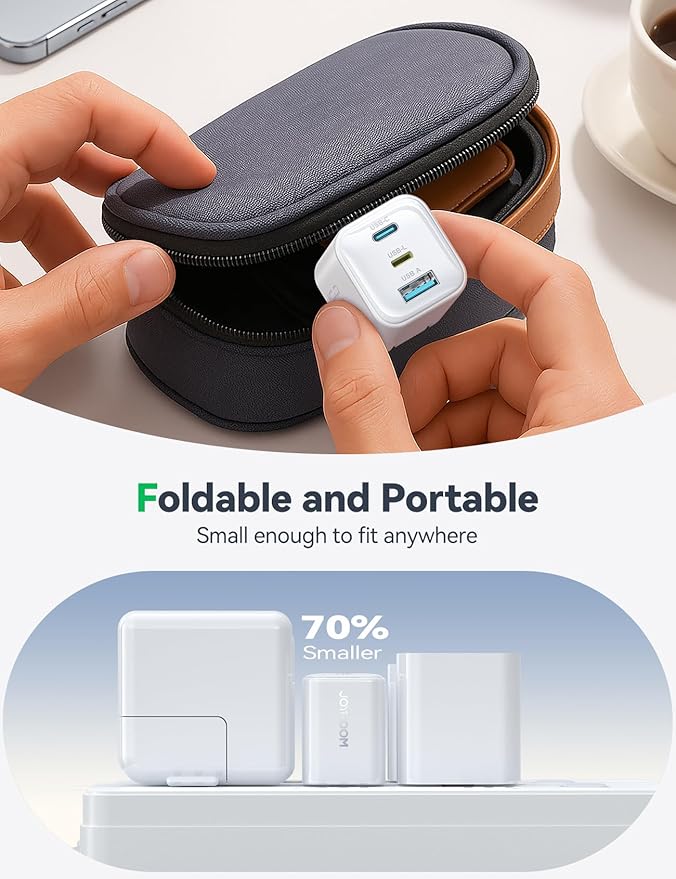 JOYROOM iPhone Charger Fast Charging, 3 Port 30W GaN USB C Charger Block, Portable Compact Type C Charging Block with Foldable Plug for iPhone17/16/15/14/13/12 Series, iPad, Galaxy and More