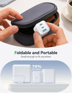 JOYROOM iPhone 14 13 Charger Fast Charging, 3-Port GaN USB C Block, 30W Type C Charging Block with Foldable Power Adapter for iPhone 12/13/14/15/16/17, iPad, Galaxy, and More (Blue)