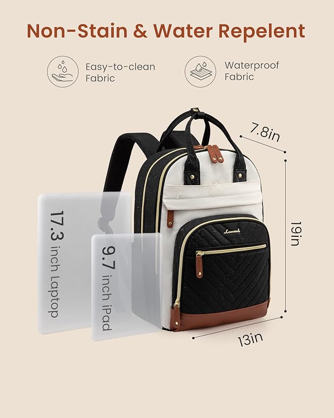 LOVEVOOK Laptop Backpack Women with Giant Tumbler Holder,17 inch Waterproof Work Travel Backpack Computer Laptop Bag,Cute College Nurse Teacher Backpack Purse,Gifts for Women & Men,Beige-Black-Brown