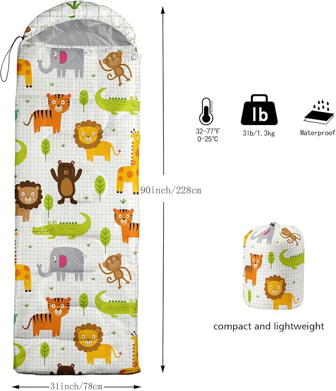 Kids Sleeping Bag for Boys Girls,Rocket Moon Print-Lightweight Warm Portable Outdoor Indoor-Waterproof Cold Weather Resistant Sleeping Bag for Camping Hiking