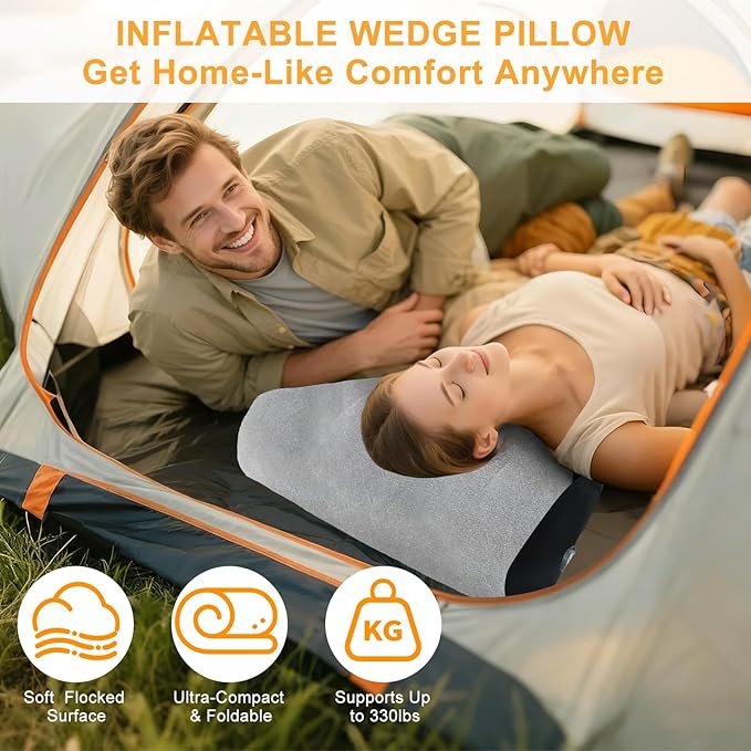 Inflatable Wedge Pillow Camping Cushions – Portable Folding Body Positioners Lightweight Wedge Pillow,Cushion for Yoga,Sleeping,Travel,Reading Lumbar Cushion for Back Pain and Pressure Relief