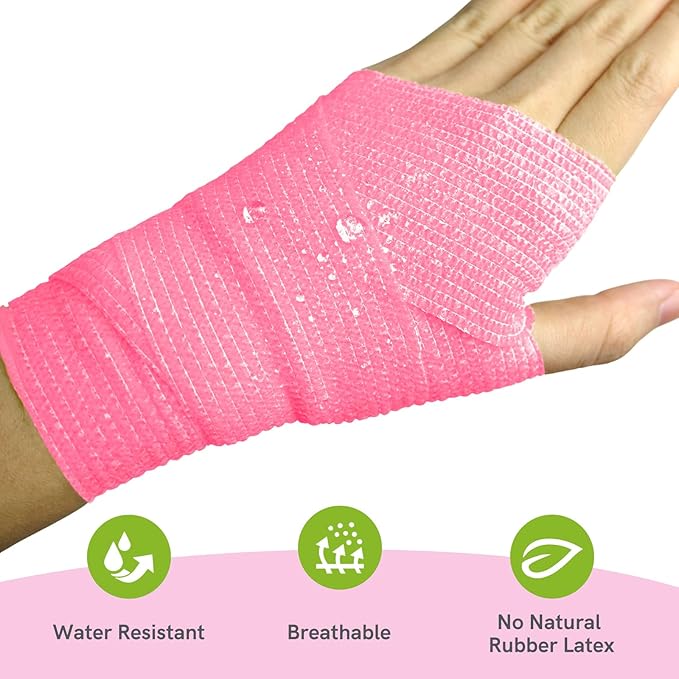 FriCARE Self Adhesive Bandage Wrap, Medical Tape in First Aid Kit, Cohesive Bandages for Wounds Sport Vet, 2 Inches X 5 Yards 6 Rolls, Fluorescent Color