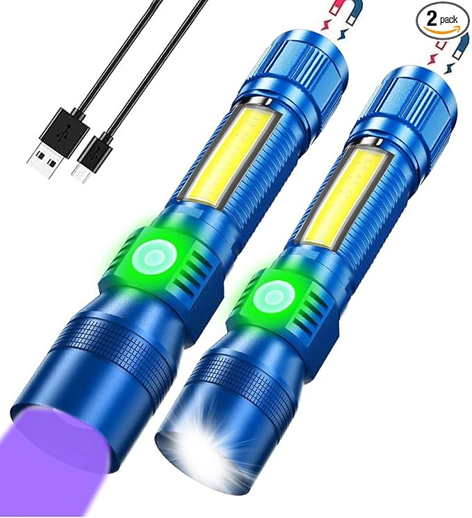 Black Light UV Flashlight Rechargeable, 3in1 Super Bright Tactical Flashlights LED UV Black Light &Redlight, 1500Lumen 7Modes, Zoomable, Waterproof Pocket Flashlight for Pet Stains Detection,Camping