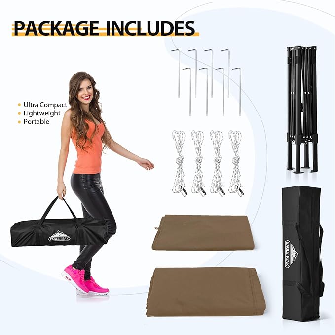 EAGLE PEAK EAGLE PEAK Flex Ultra Compact Pop-up Canopy, Sun Shelter, Changing Room, Portable Privacy Canopy Cabana, 4x4ft Canopy Tent, for Pool, Fashion Photoshoots, or Camping Brown