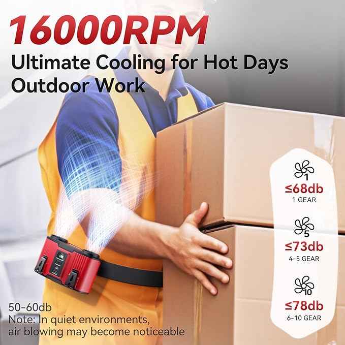 12000mAh Personal Waist Fan, USB Rechargeable Clip The Waist For Working,10 Speed & 40H Cooling and Heatstroke Prevention For Outdoor Travel Camping (Red, 12000mAh)