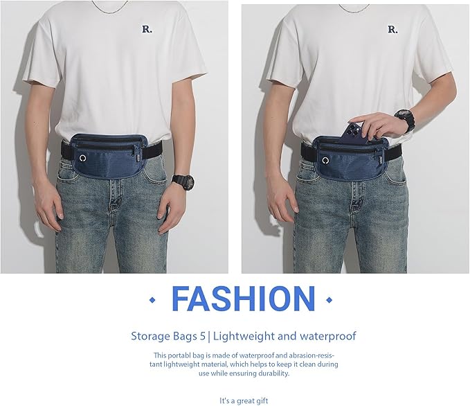 Slim Money Belt for Travel - Anti-Theft Hidden Passport Holder Waist Wallet with Secure Pouch for Cash, Credit Cards & Phone Safe Small Navy Blue