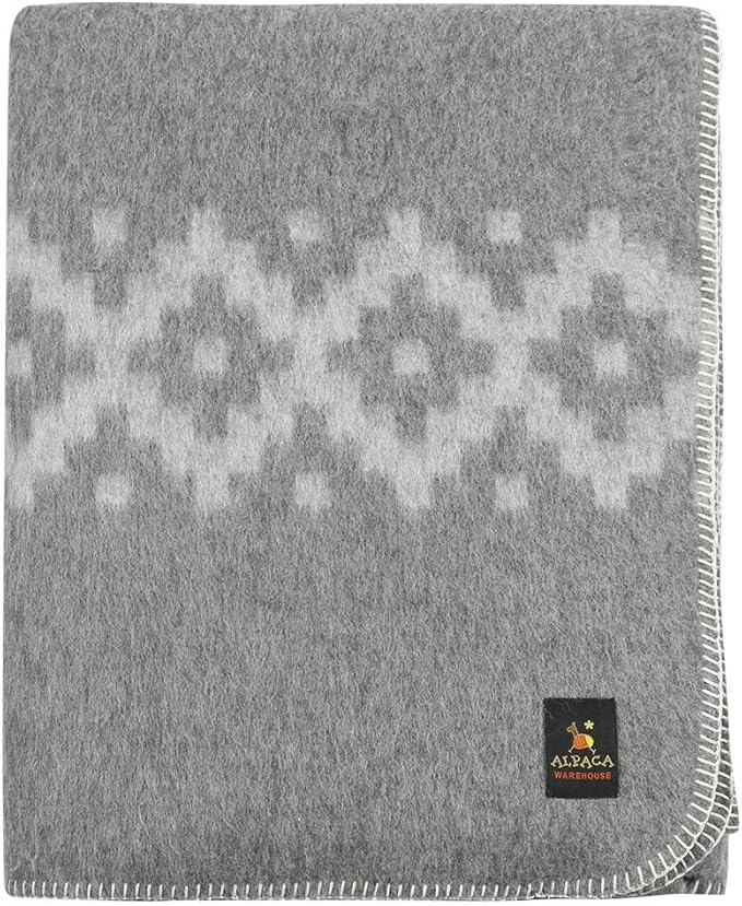 Thick Alpaca Wool Blanket Heavyweight for Camping Outdoors Indoors Soft Peruvian Alpaca Wool Blankets That Come in Twin Queen King Size Ethnic Design (Gray - Silver Gray Design, King)