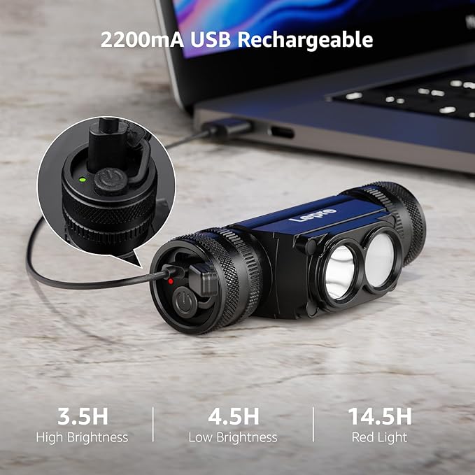 Lepro 1000 Lumen Headlamp Rechargeable - Powerful Detachable Head Lamp with 2200 mAh Battery, Super Bright 500FT Flashlight Beam, IP65 Waterproof LED Headlight for Camping Hiking Hunting Fishing Gear