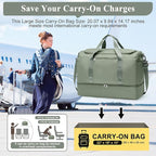Large Travel Duffle Bag,Carry on Overnight Weekend Bag with Shoes Compartment,Weekender Bags for Women for Travel Business Trips Sport Hospital,3 Pcs Set,Olive Green