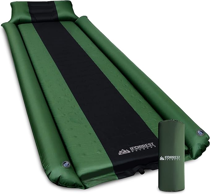 Camping Pad with Armrest & Pillow - Self-Inflating Air Mattress - Rollover Protection - Ultra-Comfortable Mat - Lightweight for Tent, Cot, Backpacking(L/XL)