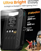 SOARAISE Solar Charger Power Bank - 48000mAh Wireless Portable Charger Built-in 4 Cables and 4 Solar Panels, PD QC 3.0 Fast Charging USB C Battery Pack with Flashlight for Camping Travel (Black)