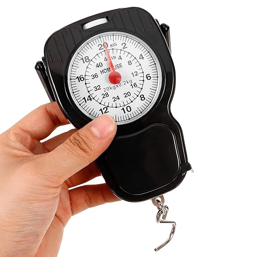 Mechanical Luggage Scale 20kg Handheld Spring Mini Travel Suitcase Scale with Measuring Tape for Fishing and Parcel Weighing