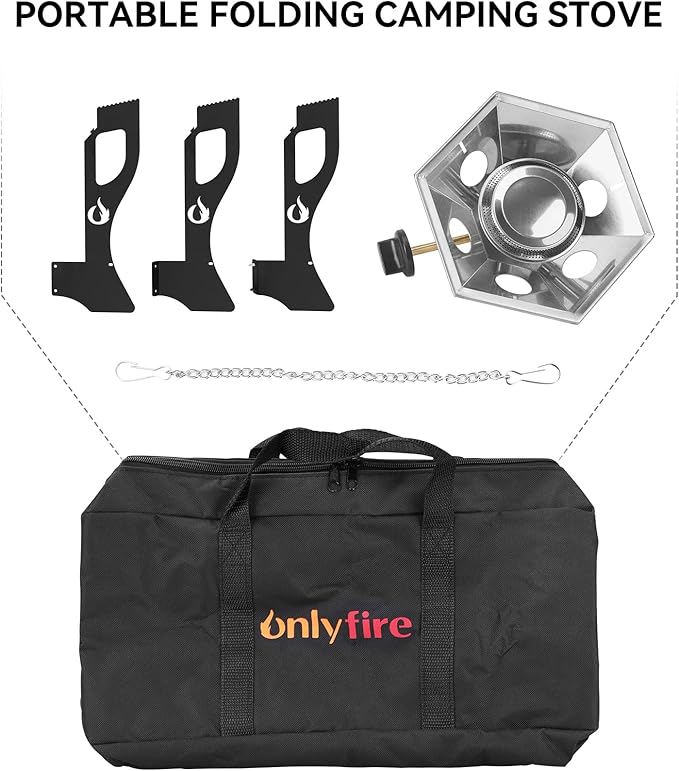 ONLYFIRE Portable Camping Stove with Storage Bag, Outdoor Propane Gas Stove for Picnic, Tailgating, Car Travel, Patio, RV Trip, Detachable Camp Stove GS354