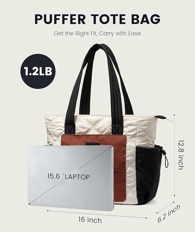 LOVEVOOK Tote Bag for Women, puffer tote bag for Work Travel Nurse, Lightweight quilted Bags with Compartments