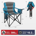 Colorsoul Oversized Folding Camping Chair, Outdoor Padded Camping Chair Support 300 LBS with Cup Holder and Cooler Bag, Portable Lawn Chair for Beach Picnic Sports, (Blue)