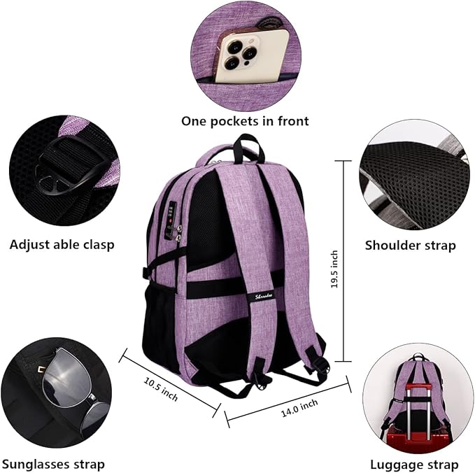 SHRRADOO Anti Theft Laptop Backpack Travel Backpacks with usb Charging Port for Women Men High School College Backpack Computer Bag Fits 17 Inch Laptop,Purple | Travel Backpacks, usb Charging Port, College Backpack, Computer Bag
