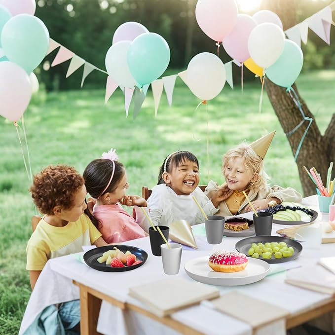 12pcs Unbreakable Camping Dinner Set, 4 Person Set, Reusable, Microwave & Dishwasher Safe, Modern Durability, White, Gray, Dark Gray, Black