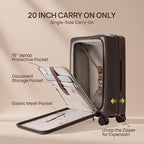 NINETYGO Carry On Luggage 22x14x9 Airline Approved, Top Opening 20 Inch Suitcase with Front Compartment, Expandable, Coffee-Infused PC Shell, Eco-Friendly, Cup Holder, TSA, Spinner Wheels (Latte)