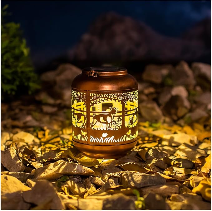 French Bulldog Solar Lanterns Outdoor Waterproof,Hanging Solar Lights French Bulldog Gifts for Women Men Metal LED Decorative Light for Yard,Patio,Lawn,Tabletop,Pathway,Landscape,Garden Decor