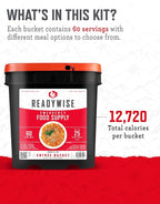 ReadyWise Entrée Bucket - 60 Servings, Emergency Food Supply for Survival Kit, Protein Meals, Freeze Dried Food, Ready to Eat Camping & Road Trip Essentials, up to 25 Year Shelf Stable Life