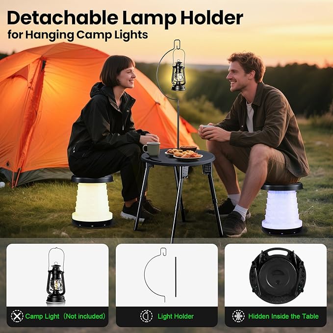 LED Camping Table Set with Stools, 300lbs Capacity Adjustable Height Folding Table & Chairs, All-in-One Compact Design for Outdoor, Camping, Picnic, Tailgating