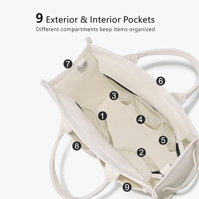 TOPDesign Heavy-Duty Canvas Tote Bag for Women, Adjustable Crossbody/Shoulder Handbag with 9 Pockets, Everything Tote