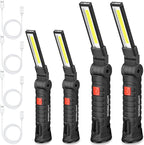 Honoson 4 Pieces LED Work Light Cob Rechargeable Work Flashlight with Magnetic Base, Hanging Hook and 360° Rotate 5 Modes Portable LED Flashlight for Car Repair, Household and Outdoor(Small, Large)