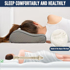 Travel & Camping Comfortable Memory Foam Pillow – Easy to Carry Portable Bag – Temperature Regulating Pillow Case (Grey Contour + Extra Cover)