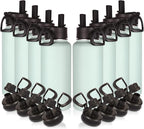 Volhoply 32 oz Insulated Water Bottles Bulk 8 Pack with Straw Lid & Spout Lid,Stainless Steel Sports Water Bottle,Double Wall Vacuum Cups,Leakproof Wide Mouth Metal Flask for Hiking,Camping(Fog,8)