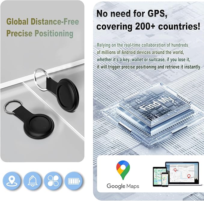 JieWeiXun Compatible Android Ultra-Thin Find My Device Tracker – IP66 Waterproof, 1-Year Battery, Global GPS Locator for Keys/Wallet/Luggage via Google Find My Network(Android, 1 PCS)
