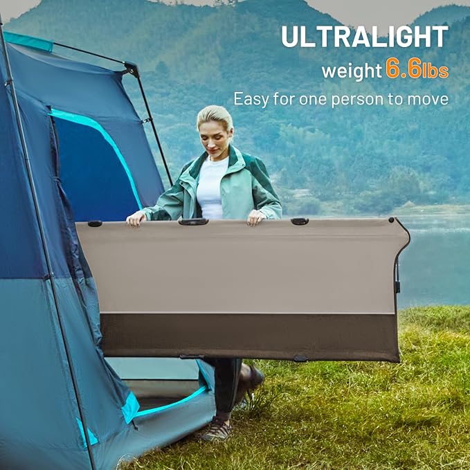 TIMBER RIDGE Lightweight Aluminum Camping Cot, 20-Second Quick Set-Up Folding Cot with Zipper Closure, Portable Carry Bag Included for Camping, Travel and Outdoors, Support up to 225lbs, Tan