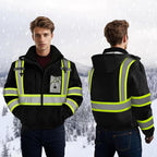 Hi Vis Rain Jackets, Reflective Safety Jacket with Pockets for Men& Women, Construction Coats for Cold Weather, Waterproof Rain Gear, Class 3, Black with Bottom, 4XL