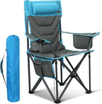 Oversized High-Back Camping Chairs with Pillow, Dual Cup Holders & Cooler Bag - Heavy Duty Foldable Outdoor Chair for Adults, Picnic, Fishing, Backyard, Sports（Bluegrey）