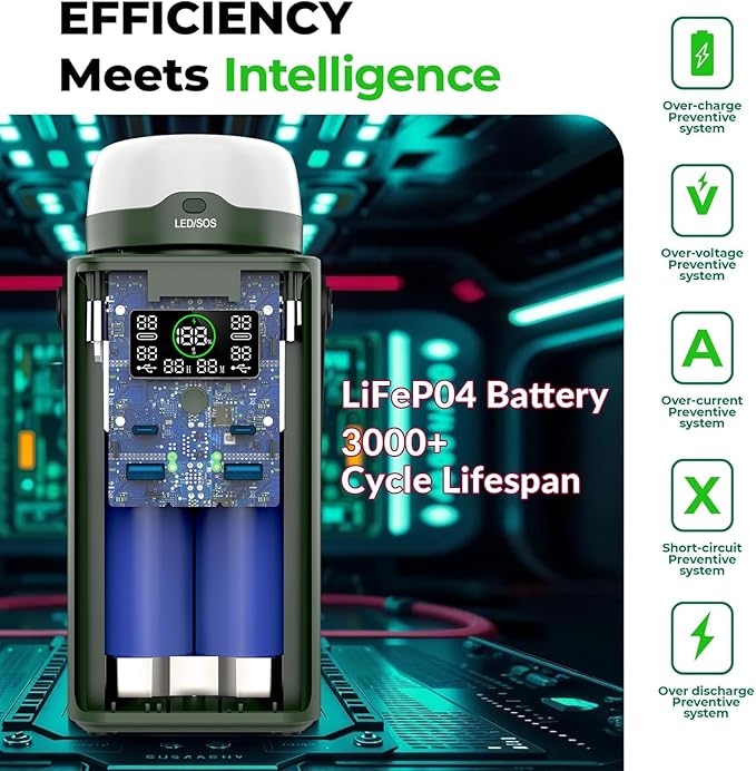Alpatronix Camping Portable Power Station 198.4Wh (62000mAh), 100W Fast Charging Power Bank with Detachable LED Lights, Outdoor Generator with LifePO4 Battery for Home Backup, Travel & Emergencies.
