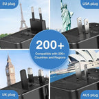 45W Universal Travel Adapter – Compact Plug with 3 USB-C & 2 USB-A Ports for EU/UK/US/AU, International Power Adapter Worldwide Charger, CE/FCC/RoHS Certified (Black)