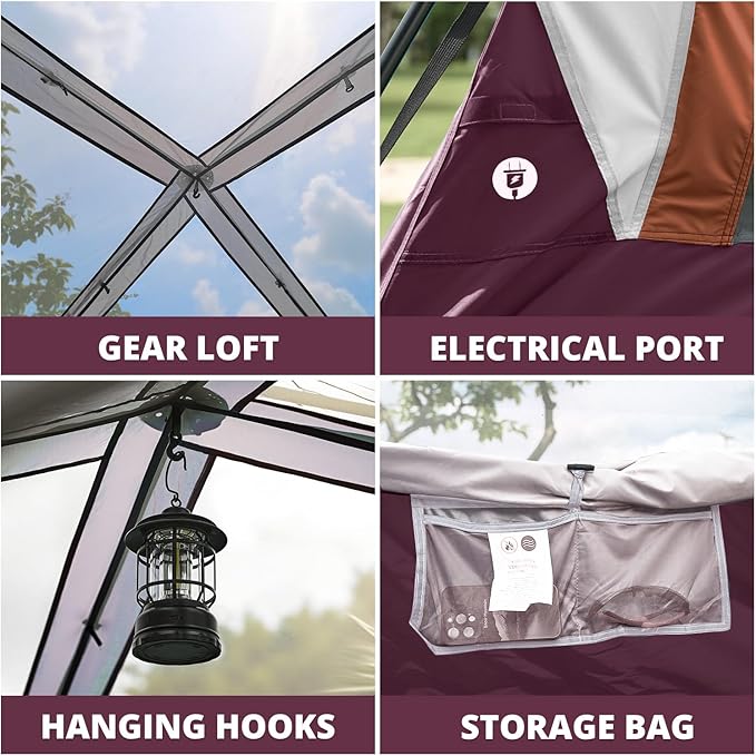 Camping Tents 4/6 Person Pop Up Instant Tent - Setup in 60s for Family Camping, Windproof Design, Family Cabin Tent with Rainfly & Backpack Carry Bag