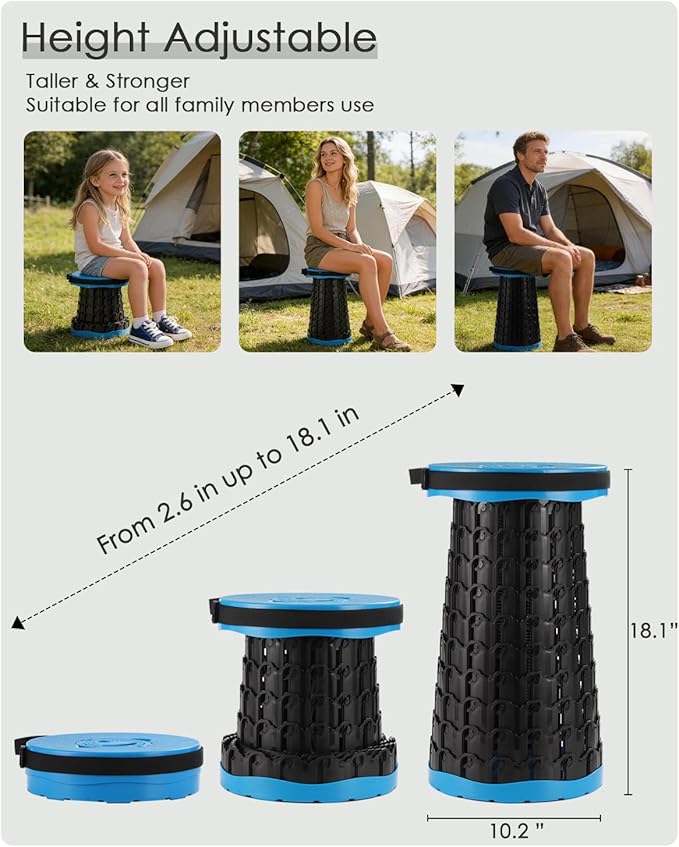 Spisces Upgraded Collapsible Stool,800 lbs Heavy Duty Capacity & Lightweight 2.6 lbs,18-Inch Portable Retractable Folding Stool for Adults,Camping,Fishing,BBQ,Travel