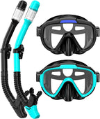 Snorkel Set Adults Snorkeling Gear Anti-Fog Panoramic View Swim Mask Dry Top Snorkel Kit with Carry Bag for Snorkeling Scuba Diving Swimming Travel