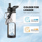 Insulated Water Bottle 20 oz, Triple Wall Vacuum Stainless Steel (Cold for 48 Hrs), Leak Proof & Non-BPA, Kids Water Bottle Jug for School with Straw Spout Lids, Ombre: White/Black