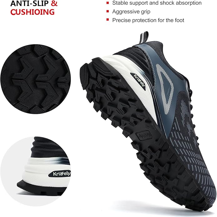 Kricely Men's Trail Running Shoes Non Slip Hiking Shoes Tennis Shoes Fashion Sneakers Workout Footwear