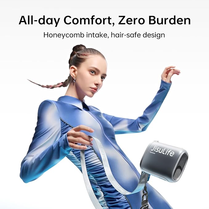 JISULIFE Portable Waist Fan, 100 Speed 40000RPM Cooling, Mini Personal Handheld Wearable Neck Fan, 16H 4500mAh USB Battery with LED Display, Lightweight for Outdoor, Travel, Cmaping Gifts- Black