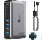 USB C Fast Charger Block 200W, 8 Ports Charging Station for iPhone/Ipad/MacBook, 4C4A GaN Charger Box, Flat Plug Multi Chargers for All Devices 5ft Braided Power Cord with On/Off Switch