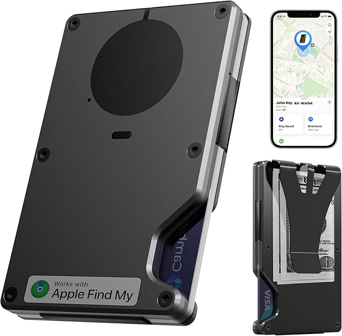 Air Wallet,Minimalist Wallet With Built In Airtag Chip, Rfid Blocking Credit Card Holder,Slim Wallet For Men,Compatible With Apple Find My Ios Only,Detachable Money Clip (Minimalist, Black)