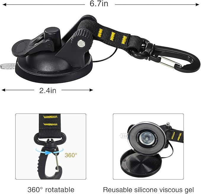 CONBOLA Suction Cups Hooks 4 Pieces Outdoor Car Camping Essentials Heavy Duty Upgraded Tie Down Suction Cup,Camper Accessories Strong Power for RV Boat Window Glass Camping Trap.(4 pcs,Yellow)