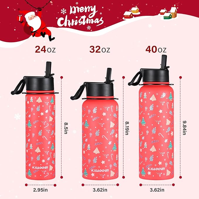 KXIAOCHEN Insulated Water Bottle, Stainless Steel Water Bottle, 2 Lids (Straw and Handle Lid),Wide Mouth Metal Water Bottles Keep Hot and Cold, Double Walled, Thermo Mug, Metal Canteen
