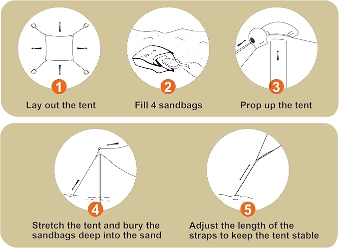 10×10ft UPF50+ Beach Tent Sun Shelter, Windproof Stable Outdoor Pop Up Beach Shade Canopy for Camping, Fishing, Backyard Fun or Picnics, 4 Poles