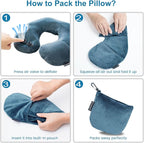 Keemall 2Pack Inflatable Travel Neck Pillow for Airplane Train Car Washable Pillowcase U Shaped Office Napping Pillow