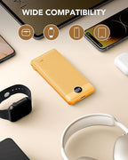 VRURC Portable Charger Built-in Cables and AC Wall Plug, USB C Power Bank 10000mAh, Travel Battery Phone Charger Compact Lightweight External Battery Pack for Smart Phones, Tablets etc-Orange